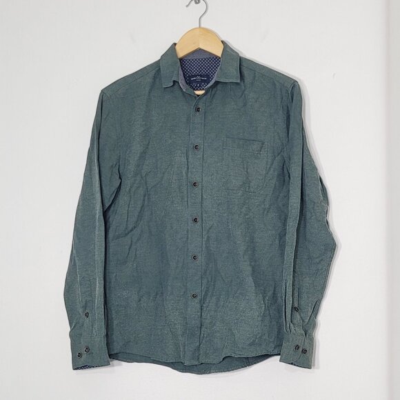 Rue Saint-Patrick Dark Green Long Sleeve Cotton Blend Button Down Casual Shirt S - Picture 1 of 11